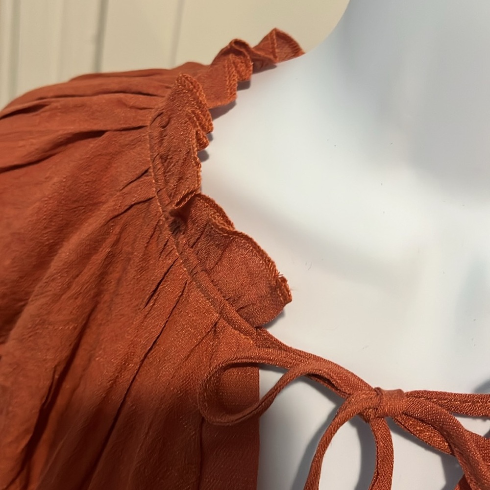 Rust Puff Sleeve Ruched Tunic - Picture 3 of 8